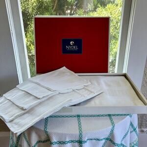 Vintage Nydel White Cotton Tablecloth and Matching Napkin Service for Eight
